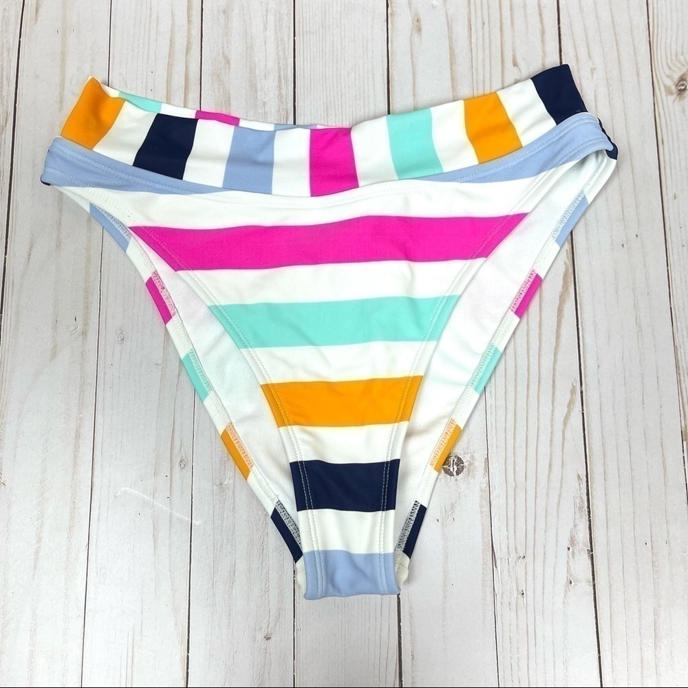 Gianni Bini Striped High Waisted Bikini Bottoms Size Large Women